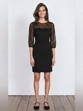 Boden Black Isabella Ponte Knit Sheer Mesh Bow Pencil Dress Size 8 L